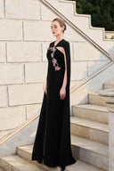 TRACY COUTURE • Cut-Out Bodice 3D Crystal Embellished Cape Gown