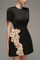 Crystal Embellished Structured Silk Taffeta Mini Dress with Rose Appliqués for women, from IHF STUDIO, The Viet Concept 