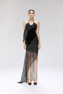 Selcouth Noir Asymmetrical Lace Velvet Dress for women, from SORAMAME, The Viet Concept