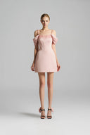 Blush Pink Corset Mini Dress with Ruffled Sleeves and Crystal Embellishment for women, from IHF STUDIO, The Viet Concept 