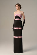 Black Silk Taffeta Pleated Bustier Gown With Satin Bow Detail for women, from IHF ATELIER, The Viet Concept