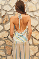 XITA • Élan Striped Silk Cowl-Neck Top
