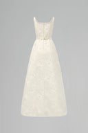 Lacquered Brocade Strapless A-Line Maxi Dress with Pearl Cluster for women, from IHF STUDIO, The Viet Concept 