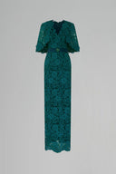 Blooming Rose Lace V-Neck Column Gown With Mini Cape Sleeves for women, from IHF ATELIER, The Viet Concept 