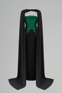 Dark Green Lace Column Gown With Silk Cape for women, from IHF ATELIER, The Viet Concept 
