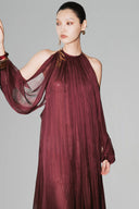 HUONG • Wine Red Loreena Open-Back Silk Maxi Dress