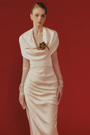 Margée Atelier • Celina Floral Appliqué Taffeta Silk Evening Gown