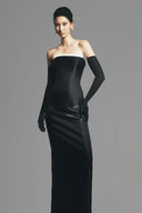 Josie Strapless Back Slit Satin Floor Length Dress for women, from Maison Des Copains, The Viet Concept