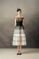 ROSEE de MATIN • Black-White Bow Midi Dress