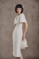 Mara Ivory Tweed Layered Midi Dress for women, from WHIT PLAN, The Viet Concept 