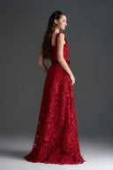 IHF STUDIO • Noir Floral Garden Lace A-Line Dress with Velvet Waist Belt