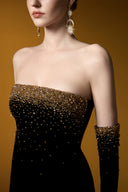Black Lyon Velvet Strapless Bustier Ruffled Hem Ballgown for women, from IHF ATELIER, The Viet Concept 