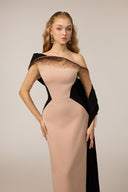 21SIX • Yelena Crepe Asymmetric Off-Shoulder Cape Gown