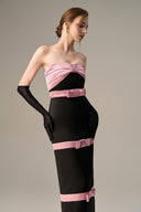 Black Silk Taffeta Pleated Bustier Gown With Satin Bow Detail for women, from IHF ATELIER, The Viet Concept