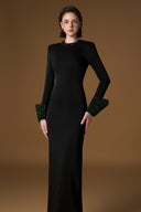 Black Crepe Column Gown With Crystal Neck & Turn-Up Cuffs for women, from IHF ATELIER, The Viet Concept 