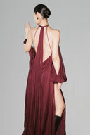 HUONG • Wine Red Loreena Open-Back Silk Maxi Dress