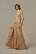 Cascade Beige Jersey Draped Full-Length Set for women, from POEM, The Viet Concept