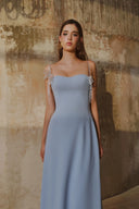 L' SCARLETT • Blue Crystal Floral Embellished Poly Crepe Maxi Dress