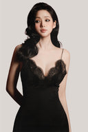 Black Pura Embroidered Bust With Lace Nightgown for women, from DORO, The Viet Concept 