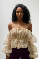 Wiggle Sheer Puff-Sleeve Open-Back Top for women, from HUELLEY HUELLEY, The Viet Concept