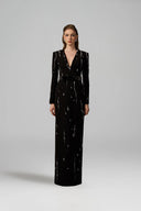 IHF ATELIER • Grey Crystal-Embellished Taffeta Mermaid Gown
