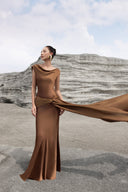 THÉSONG • Brown Sleeveless Column Evening Dress