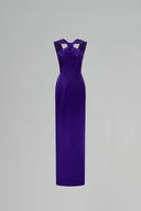 IHF ATELIER • Purple Satin Silk Ruched V-Neck Tie Gown