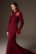 IHF ATELIER • Burgundy Draped Crepe Mermaid Gown