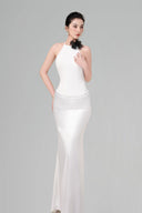 White Zoe Halter-neck Maxi Dress for women, from BYDI, The Viet Concept 