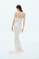 LA VIERGE • Tiempo Gathered Satin Train Maxi Gown