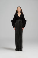 21SIX • Nyra Embellished Crepe V-Neck Draped Sleeve Gown