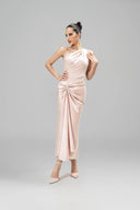 DO LONG • Beige Off-Shoulder Open-Back Silk Maxi Dress