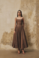 L' SCARLETT • Lustrelle Crystal-Beaded Flared Lace Midi Dress