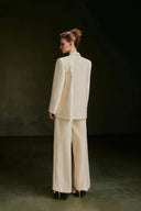 VONTIER DE MONTIER • Tailored Textured Pleated Silk Kate Straight-Leg Trousers in Cream Beige