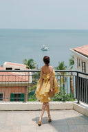 LINH PHUNG • Solivé Antique Gold Silk Crepe Babydoll Dress