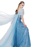 Azure Ethereal One-Shoulder Crystal Bow Silk Cape Gown for women, from MR CRAZY & LADY SEXY, The Viet Concept 