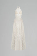 Cream Aurelia A-line Halter Neck Lace Floor Length Dress for women, from Maison Des Copains, The Viet Concept 
