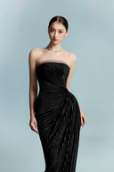 Manos Obsidian Pleated Velvet Dress for women, from BYDI, The Viet Concept 