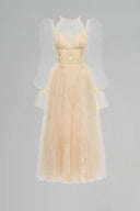 Sorelia Beige Glitter Tulle Evening Gown for women, from JOSEPHINE, The Viet Concept