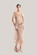 Beige Floral Wrap Midi Dress for women, from MUST HAVE, The Viet Concept 