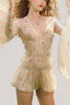 Florentine V-neck Smocking Mini Dress for women, from La Vierge, The Viet Concept 
