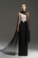 Silk Crisscross Strapless Column Gown Black White Taffeta for women, from IHF STUDIO, The Viet Concept 