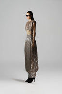 Ochre Ruched Lace Maxi Skirt for women, from SORAMAME, The Viet Concept