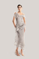 Baby Blue Floral Wrap Midi Dress for women, from MUST HAVE, The Viet Concept 