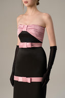 Black Silk Taffeta Pleated Bustier Gown With Satin Bow Detail for women, from IHF ATELIER, The Viet Concept