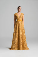 Luxury Yellow Guipure Lace V-Neck Long Sleeve A-Line Gown for women, from IHF ATELIER, The Viet Concept 