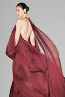 HUONG • Wine Red Loreena Open-Back Silk Maxi Dress