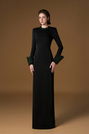 Black Crepe Column Gown With Crystal Neck & Turn-Up Cuffs for women, from IHF ATELIER, The Viet Concept 