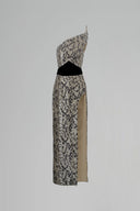 Moontrace Asymmetrical Sequin Velvet Sculpted Evening Dress for women, from SORAMAME, The Viet Concept
