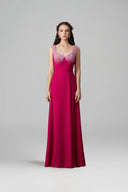 Luxury Pink Crepe de Chine Queen Anne A-Line Crystal Evening Gown for women, from IHF ATELIER, The Viet Concept 